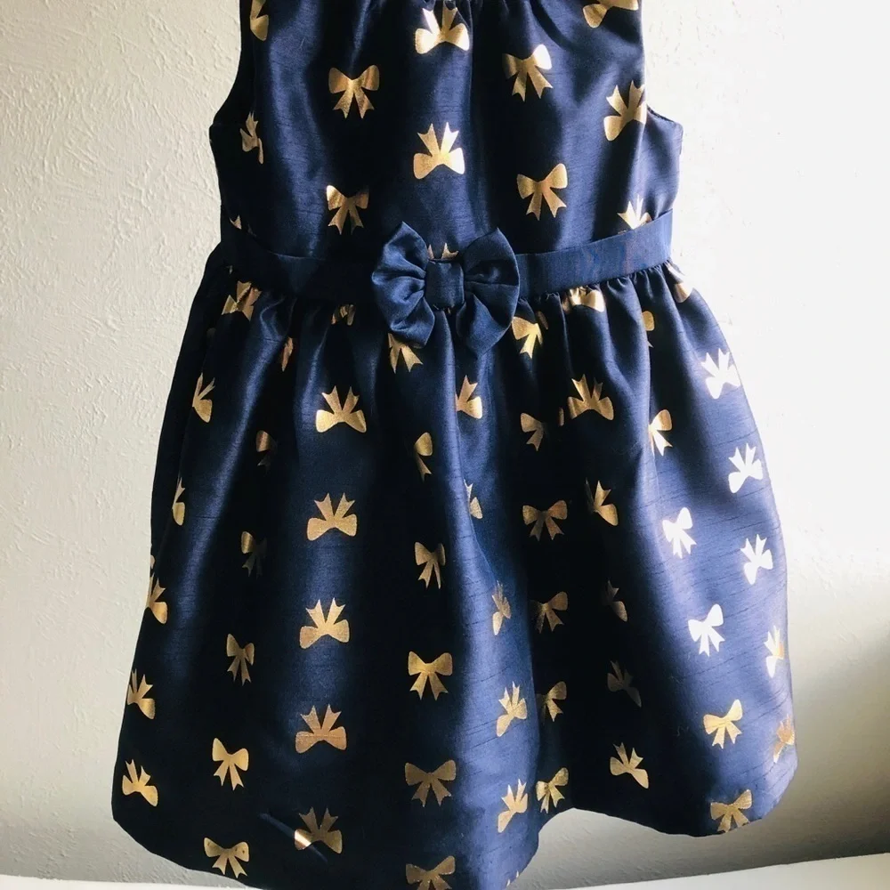 GYMBOREE, stunning navy blue shimmer dress with gold bows, size 2T